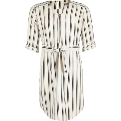 Girls white stripe zip shirt dress